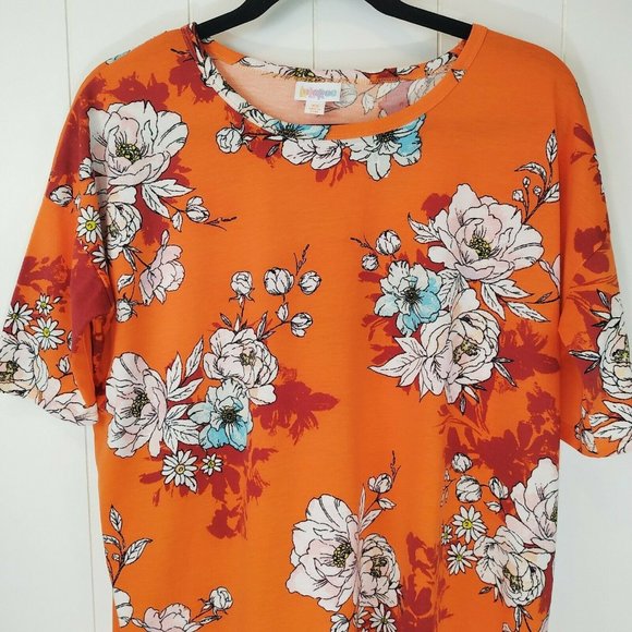 LuLaRoe Irma Tunic XS hi low Top Orange Floral - Picture 1 of 5
